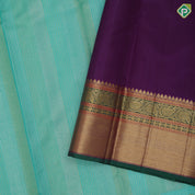 Rexsona Green Silver Gold Zari Vairaoosi Lines Peacock Chagaram Design Purple Ruthracham Bavanji Border Design Traditional Silk Saree