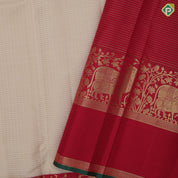 cream white gold zari vairaoosi checks design rani red gold zari kamadenu butta pichwai border traditional silk saree