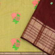 Moss Green With Marron Brown Colour Flower Meena Work Motifs Linen Silks Saree