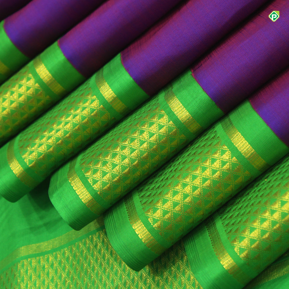 Purple Violet With Kelly Green 10 Yards or Madisar Silks Saree