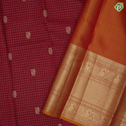 Marron Gold Zari Vairaoosi Checks Peacock Chagaram Design Mustard Yellow Peacock Ruthracham Flower MayilKan Border Design Traditional Silk Saree
