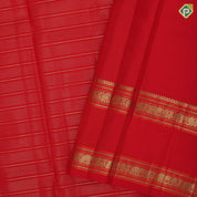 Chilly red gold zari velthaari vairaoosi lines design self gold zari orange padded butta retta pattai vintage silk saree