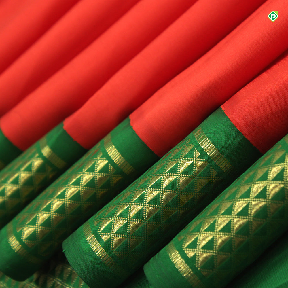 Burn Orange With Bottle Green Colour 9 Yards or Madisar Silks saree