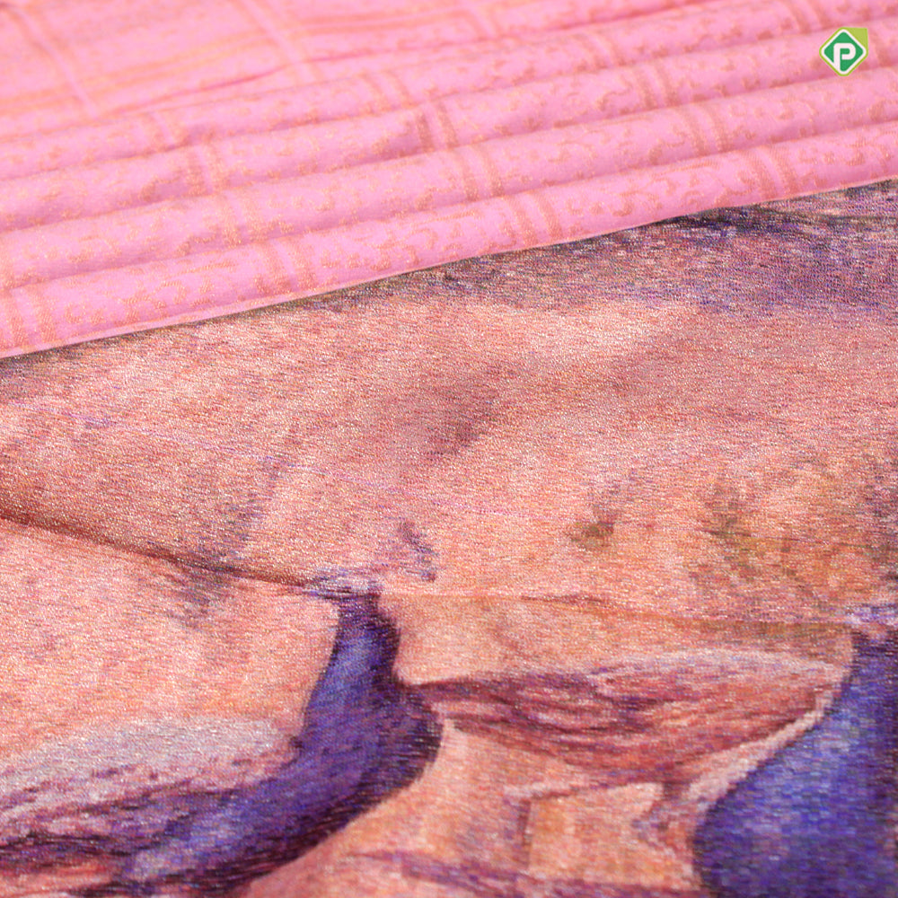 Peach Pink Colour Big Window Panel Checks With 3D View Design Pallu Trendy Silks Saree