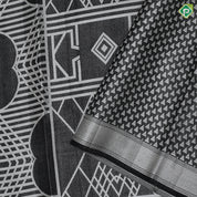 Black Colour silver Zari Brocade Design Self Colour Bavanji Border Design Luxury Black Silk Saree