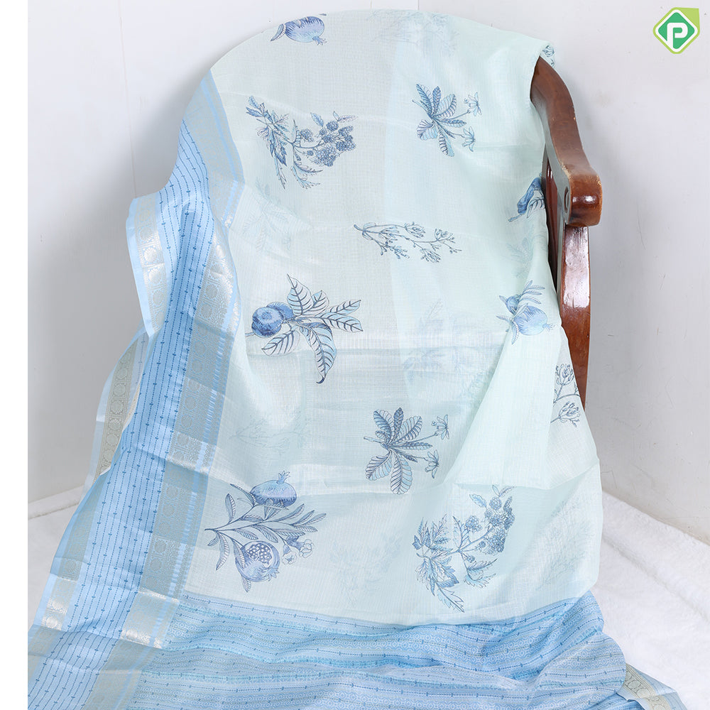 cardamon green with fancy flowers printed semi tusser fancy saree