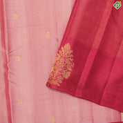 Peach Pink Gold Zari  With Chili Red Border Traditional silk Saree