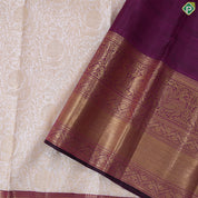 Cream White grand floral design contrast border exclusive grand bridal silk saree