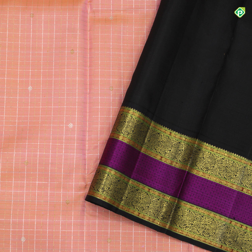 Peach Orange Small Flower Butta Design Traditional Silks Saree