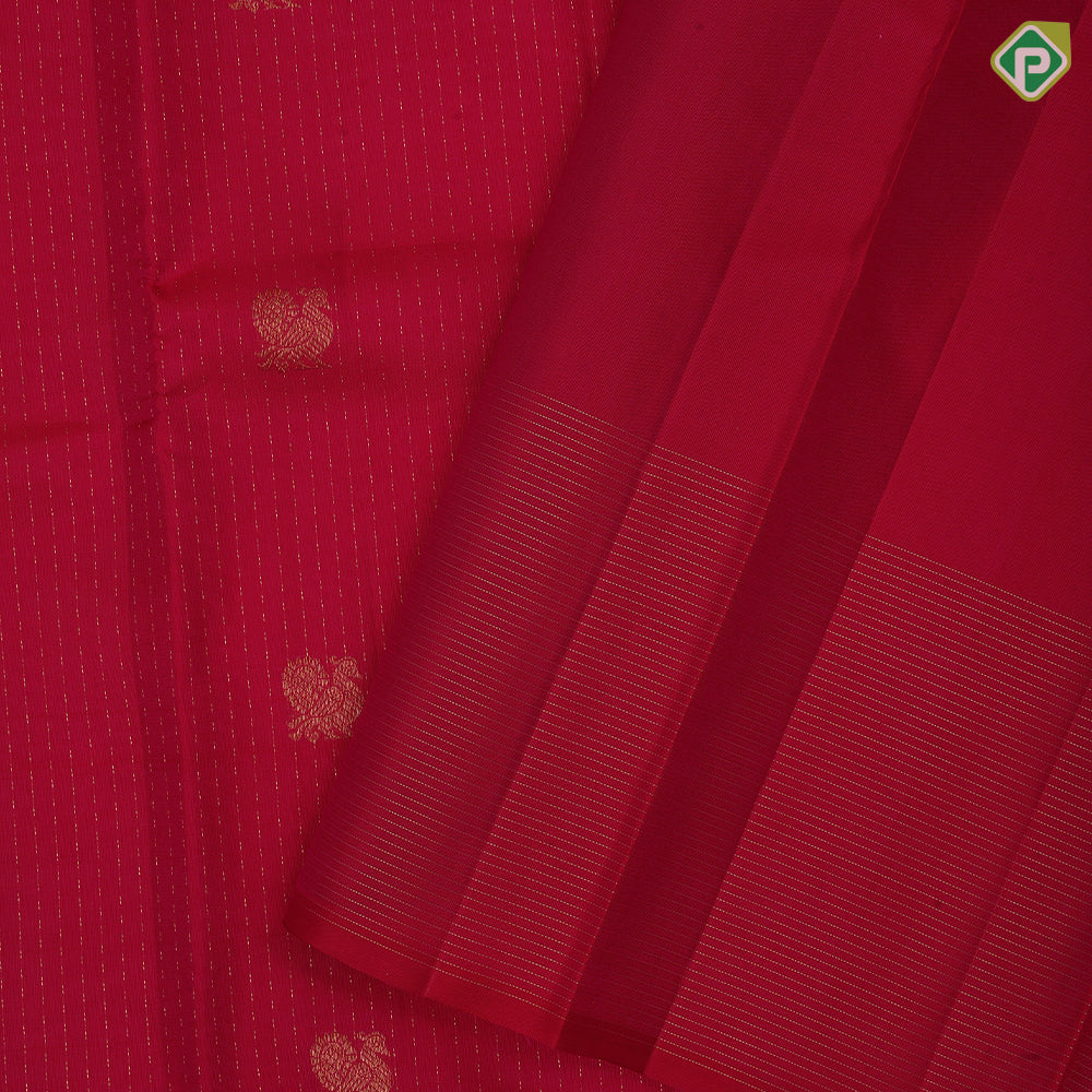 Dark pink gold zari peacock chakaram design self colour small checks border design traditional silk saree