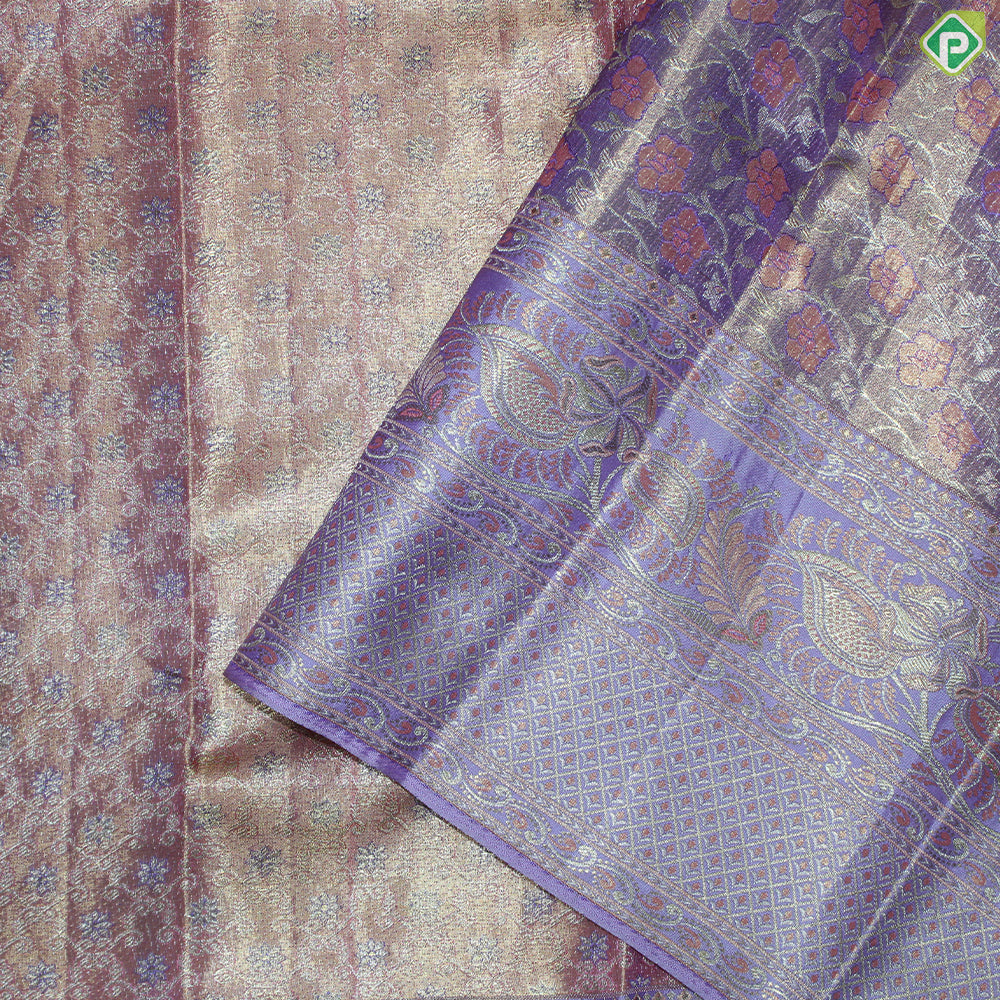 Goldish Pink Gold Zari With Baby Pink Color Tissue Traditional Silk Saree