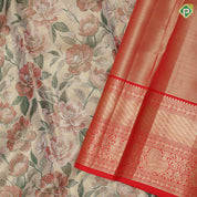 Multi color gold zari by by floral design contrast red gold zari peacock design border tissue silk saree