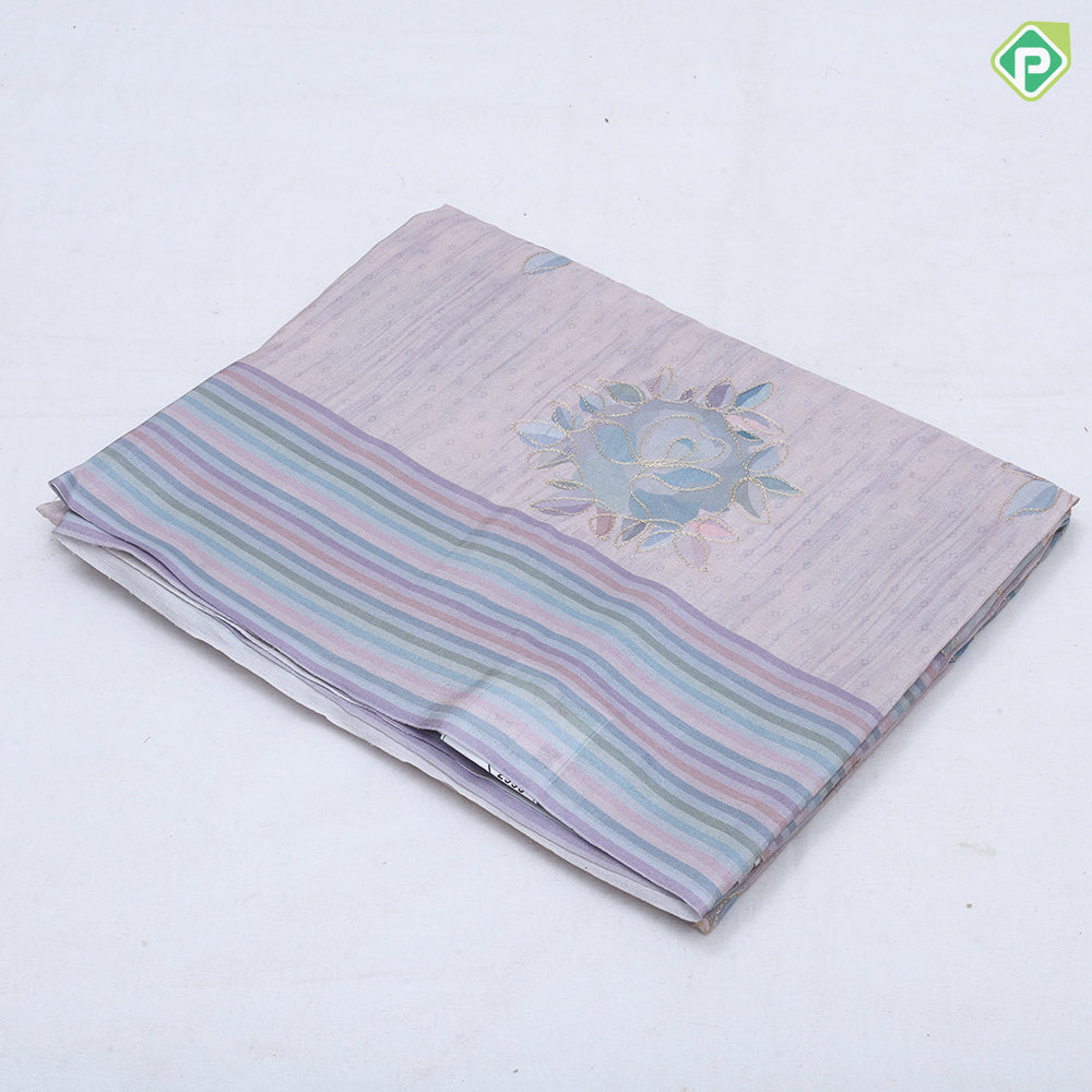 Pastel natural color zari flower design multi color line border semi tusser saree
