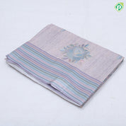 Pastel natural color zari flower design multi color line border semi tusser saree