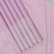 Pale pink and multi color zari rain drop design self silver zari mid meena work geomatical design border trendy designer silk saree