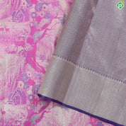 Rose pink multi color silver zari wild scenery design purple silver gold zari diamond border Trendy tissue Silk saree