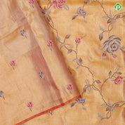 light Lavender gold zari with silk thread floral embroidered design plain gold zari zig zag border embroidery silk saree