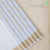 Pure white gold zari gandapiranda butta motifs self gold zari bavanji border traditional silk saree