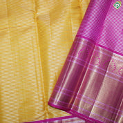 Mango Yellow Silver And Gold Zari Vaira Oosi Lines  With Pink Thilagam Design Traditional Silk Saree