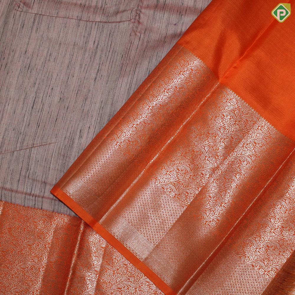 Peach Pink With Thread Lines And Fanta Orange Gold Zari Border Trendy Silks Saree