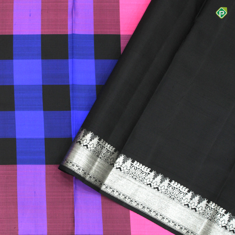 Bubble Cum Pink Black Colour Multi Colour Checks Trendy Silks Saree
