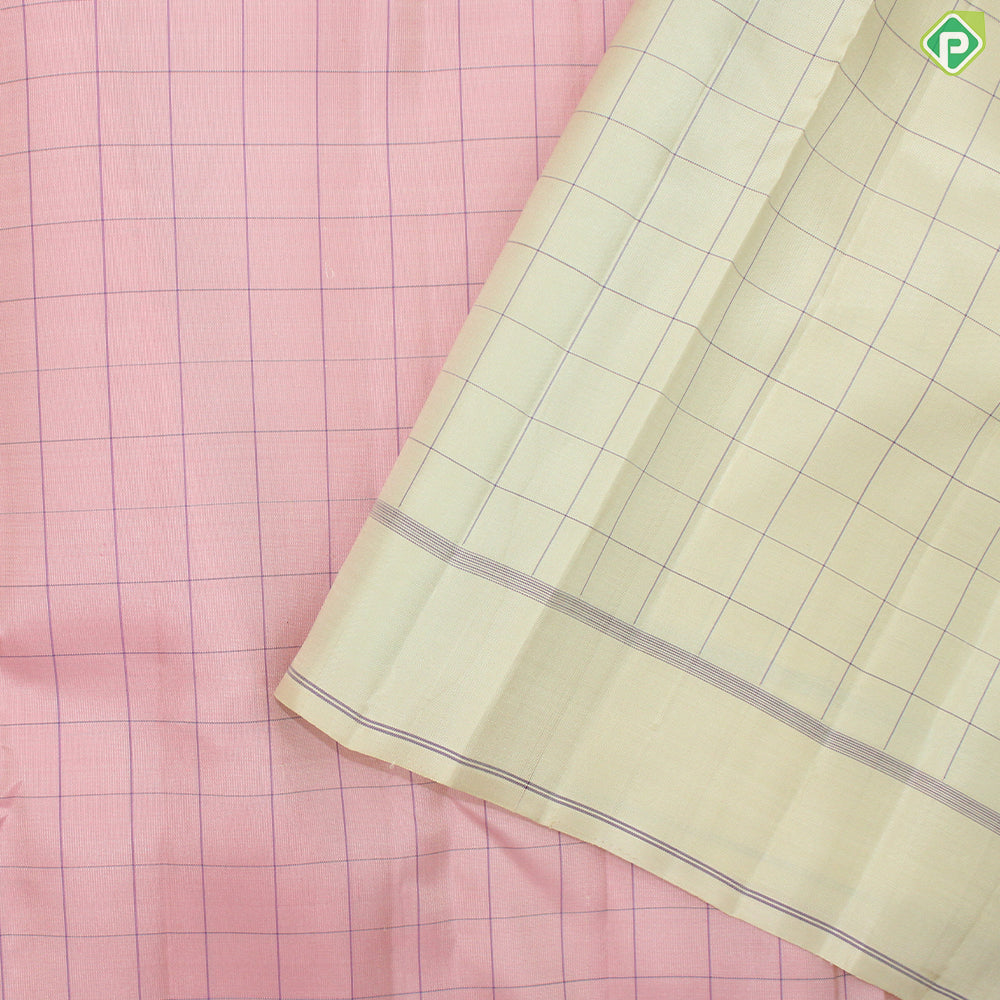 Rose Pink Checks With Creamy White Border Traditional Silk Saree