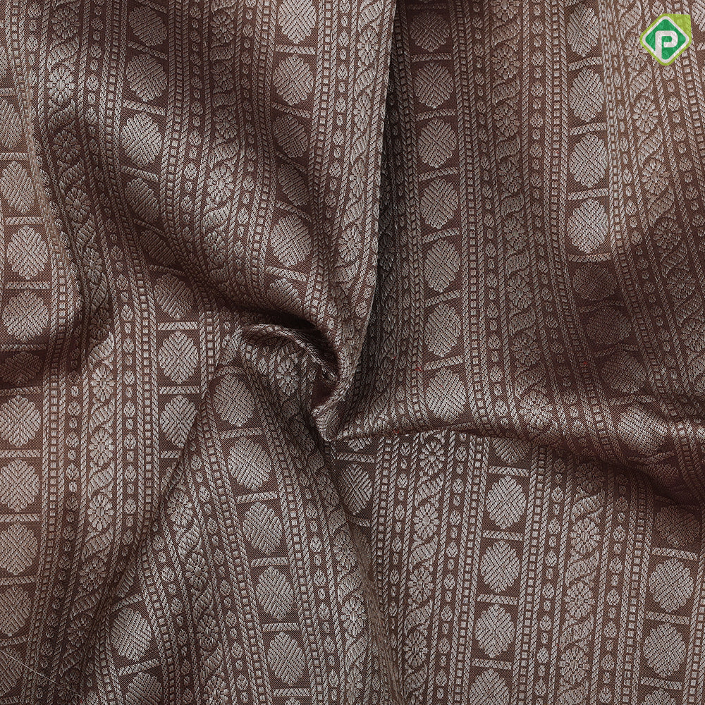 Brown with nee zari self designed Stripes Pink silver zari padded lines gold zari border pattu Paavadai Lehanka