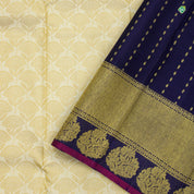 Cream sandal With Indigo Blue Small Flower Thread Work Motifs Trendy Silks Saree