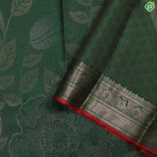 Bottle green silver and gold zari big floral with leaves design self gold zari border trendy designer silk saree