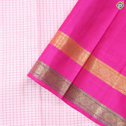peach with pink silk thread small checkered contrast pink with gold zari rettapet gap border traditional silk saree