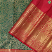 Dark green with gold zari grand floral design contrast maroon red gold zari border grand brocade bridal silk saree