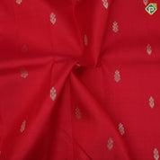 Tomato red gold zari fancy butta contrast mango yellow gold zari one side border silk saree