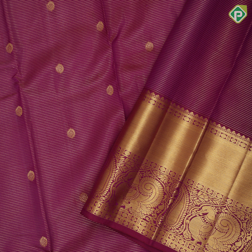 Dark Pink Gold Zari Vairaoosi Flower Motif Self Colour Mango Peacock Border Design Traditional Silk Saree