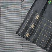 Gray And Block Color Lines Gold Zari With Block Color Peacock Chakaram Design Traditional Silk Saree