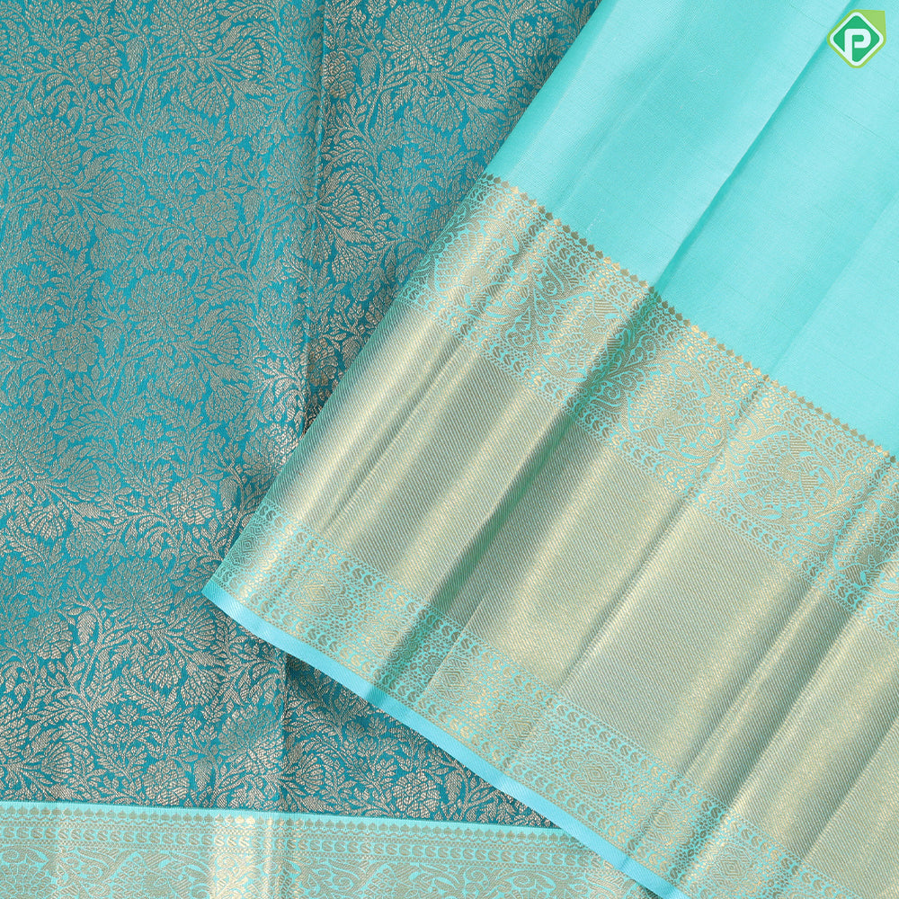 Emerald Green with gold zari grand floral contrast rexona green gold zari border grand brocade bridal silk saree