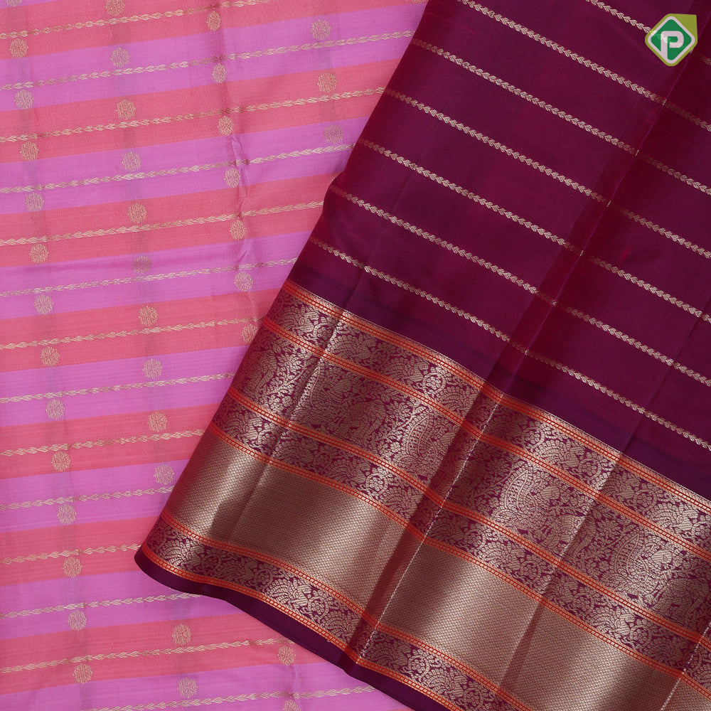 dual color lines with gold zari lines rudraksham butta purple classic symbols butta lines traditional silk saree