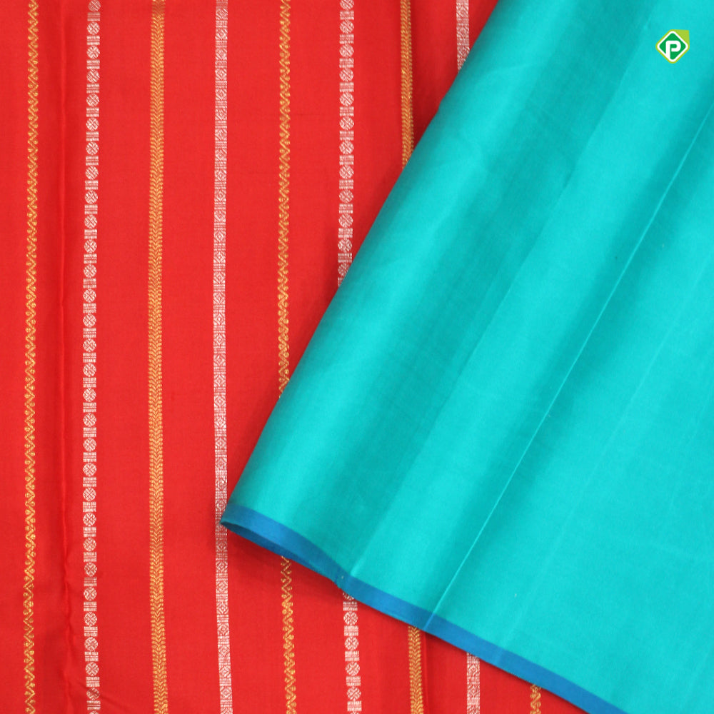 Chilly Red Colour Straight Veldhari Lines With Big Thilagam Border Motifs Trendy Silks Saree