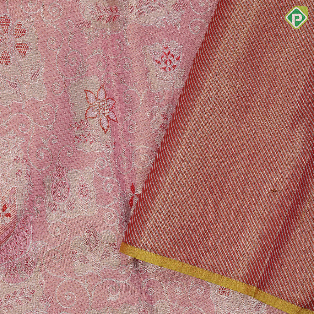 Pink silver gold zari floral meena work design self silver gold zari fancy floral border tissue silk saree