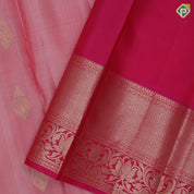 salmon  pink gold zari thilagam design dark pink lotus mayilkan border design traditional silk saree