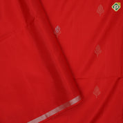 tomato red silver gold zari fancy flower buds butta self gold zari fancy shape border soft silk saree