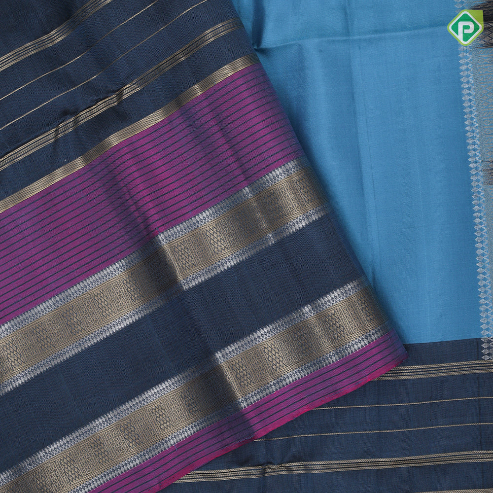 peacock blue silver gold zari bird on ladder design peacock green gold zari lines border soft silk saree