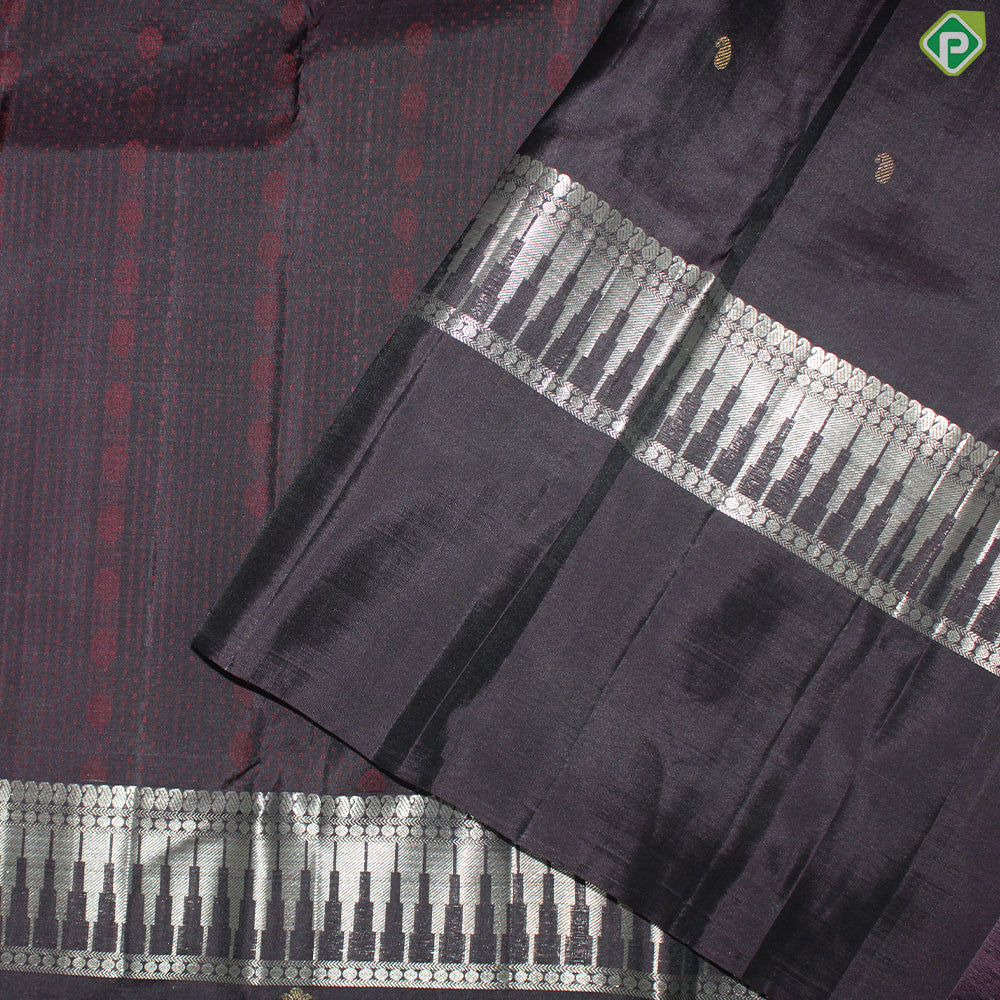 Grape Brown With Maroon Silk Thread Design Self Colur With Silver And Gold Zari Border Traditional Silk Saree