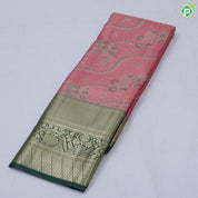 Rama green silk thread floral design rani pink gold zari grand border art tissue silk saree