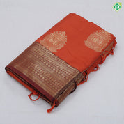 Rust Orange Gold Zari Butta Design Brown Floral Border Design Soft Art Saree