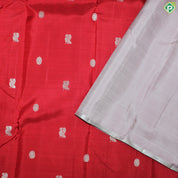 Sendoram Red Silver Zari Peacock Chakra Butta Silver Zari Edge Border Traditional Silk Saree