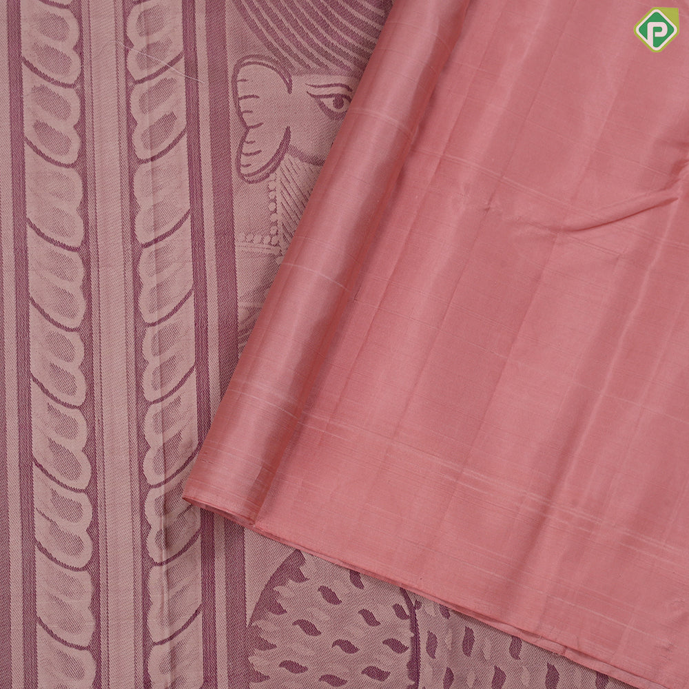 Peach color Durgai amman all god tale posture design divine effect self border signature edition silk saree