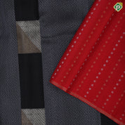 Black Colour Silver Gold Zari Arrow And Square Design Chilly Red Ledge Border Design Luxury Black Silk Saree
