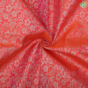 Pinkish orange silver gold zari grand floral design rexona green gold zari retta patti border pattu paavadai lehanka