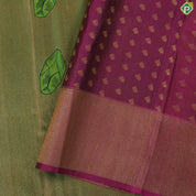 Olive green gold zari tissue weaved emerald silk butta design pink gold zari diamond border trendy tissue silk saree