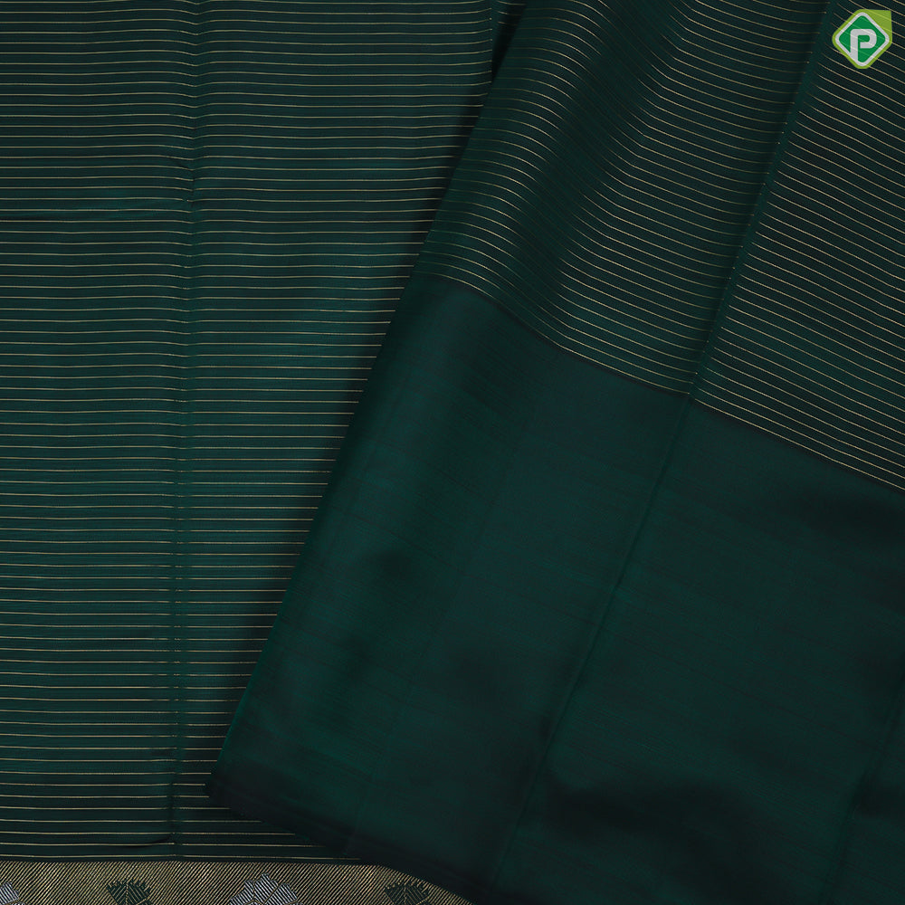 Bottle Green With Silver Zari Fancy Ikkat Design Butta Border Trendy Designer Silk Saree